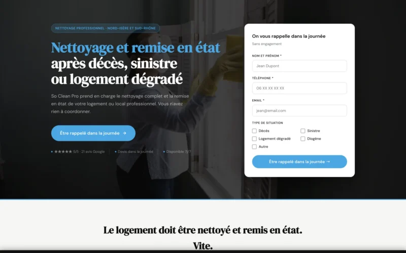 Landing page de conversion pour générer des demandes de devis
